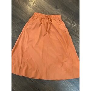 Athleta Orange Midi Skirt Drawstring Waist Pockets Size 4